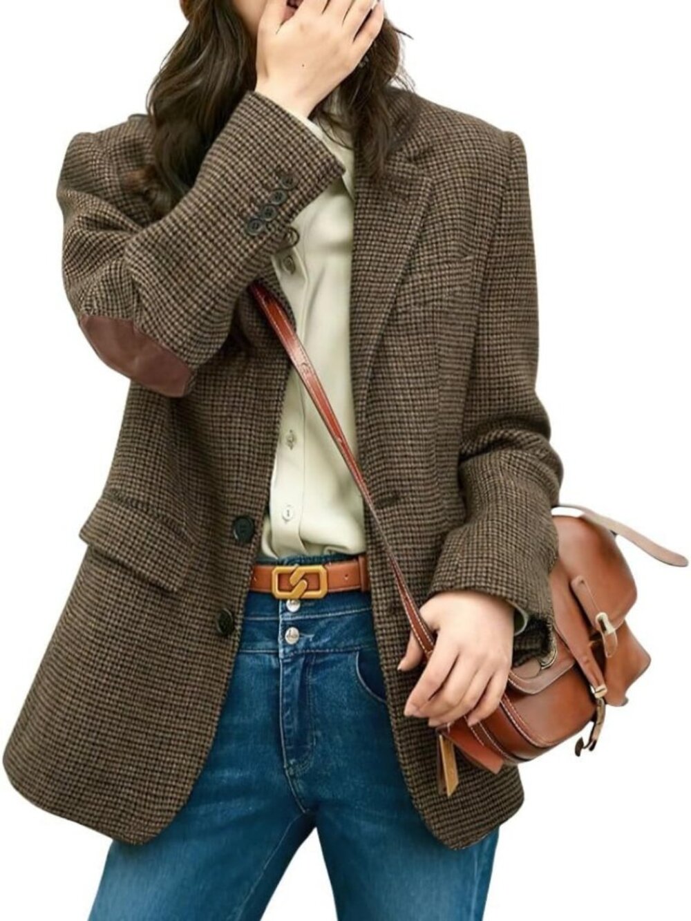Chic Women's Plaid Blazer Jacket - Fall Winter Wool Dressy Work Coat